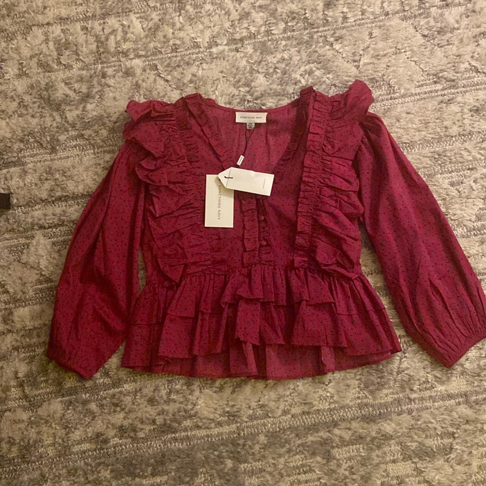 NWT Something Navy ruffle top